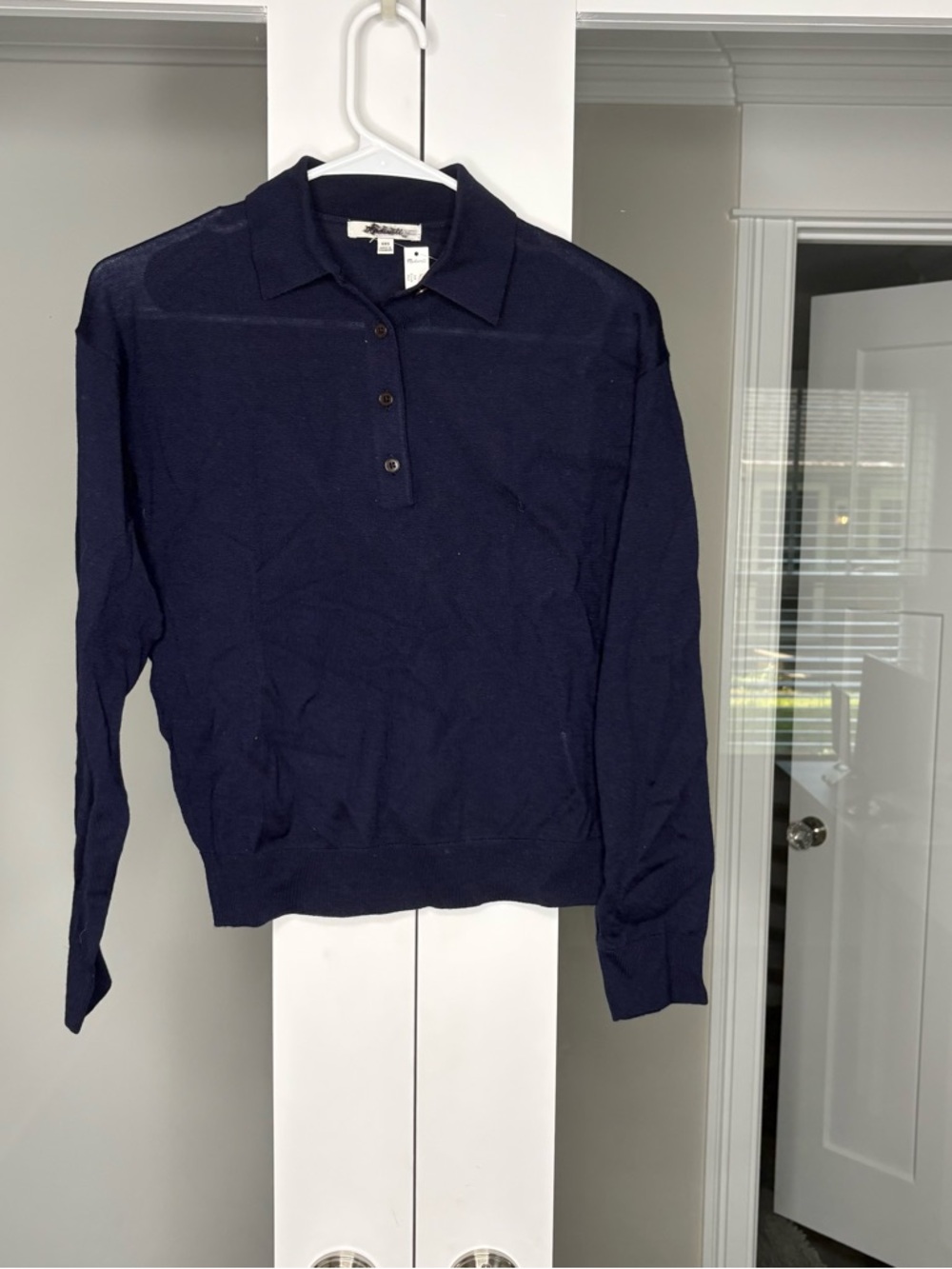 NWT Madewell Drop-Shoulder Polo Sweater Merino Wool Navy Blue - Picture 2 of 7